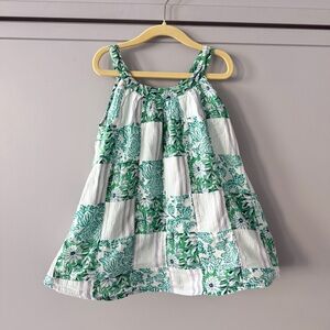 Roller Rabbit 100% Cotton Green and White Patchwork Sundress (4T)